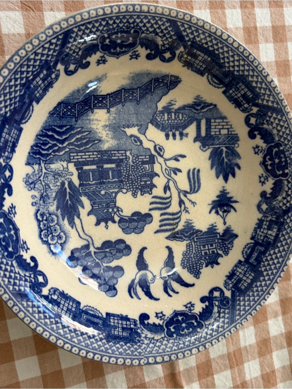 Vintage Blue and White Willow Pattern Decorative Plate
